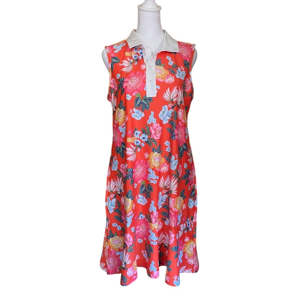 Smith & Quinn Floral Polo Midi Golf Dress Large Preppy Sport Country Club Tennis